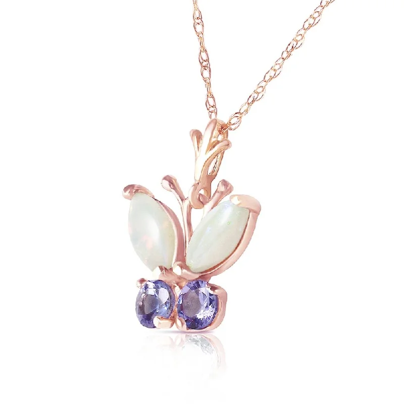 delicate silver chain necklace for men-0.7 Carat 14K Solid Rose Gold Butterfly Necklace Opal Tanzanite