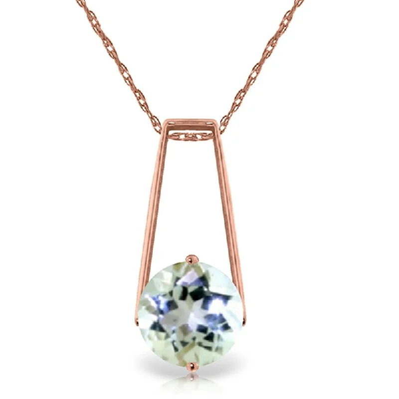 pearl necklace with silver pendant for brides-1.45 Carat 14K Rose Gold Gold Necklace Aquamarine