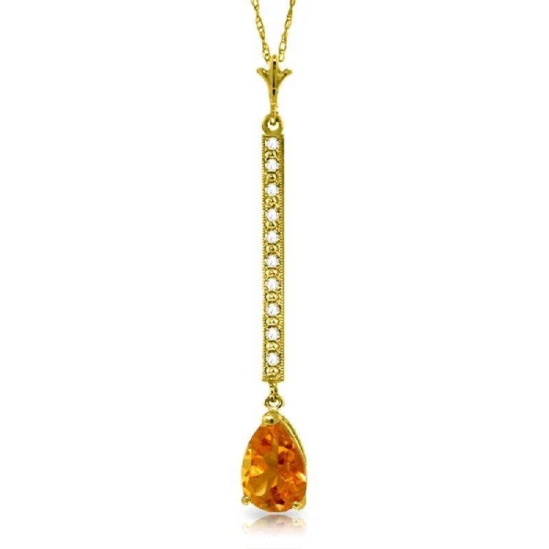 sterling silver necklace with engraved charm-1.8 Carat 14K Gold Necklace Diamond Citrine