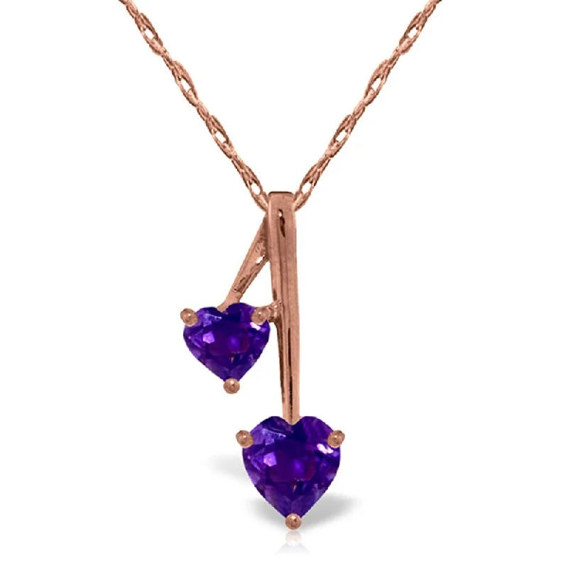 boho-style gemstone necklace for women-14K Rose Gold Hearts Necklace w/ Natural Purple Amethysts