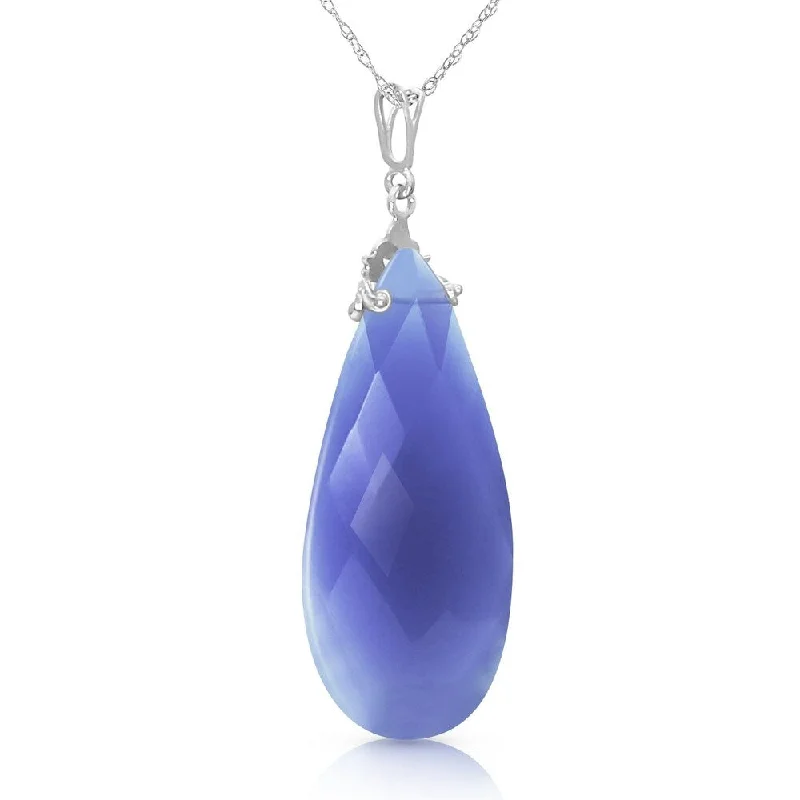 vintage crystal bar necklace for women-14K Solid White Gold Necklace with Briolette 31x16 mm Deep Blue Chalcedony