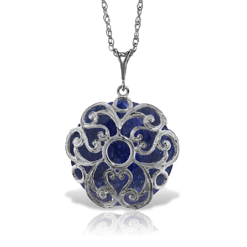 personalized engraved pendant necklace for her-14K Solid White Gold Necklace with Checkerboard Cut Round Dyed Sapphire