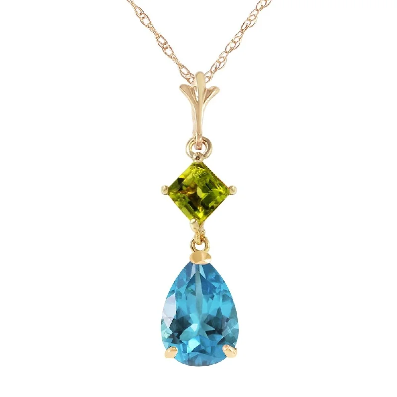 layered necklace with gold and silver pendants-2 Carat 14K Gold Fresh Waters Blue Topaz Peridot Necklace