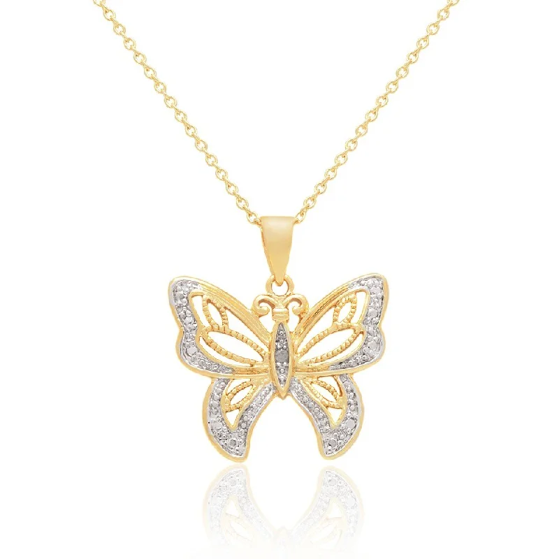 adjustable crystal pendant necklace for women-Finesque 14k Gold Overlay Diamond Accent Butterfly Necklace