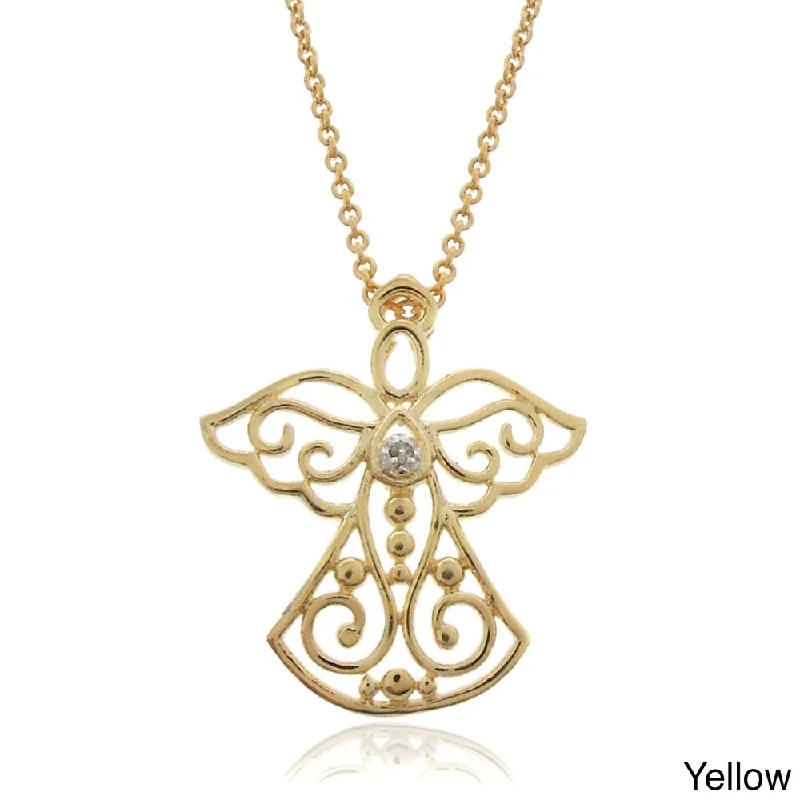 customizable crystal necklace for spiritual healing-Finesque 18k Gold or Silver Overlay Diamond Accent Angel Necklace