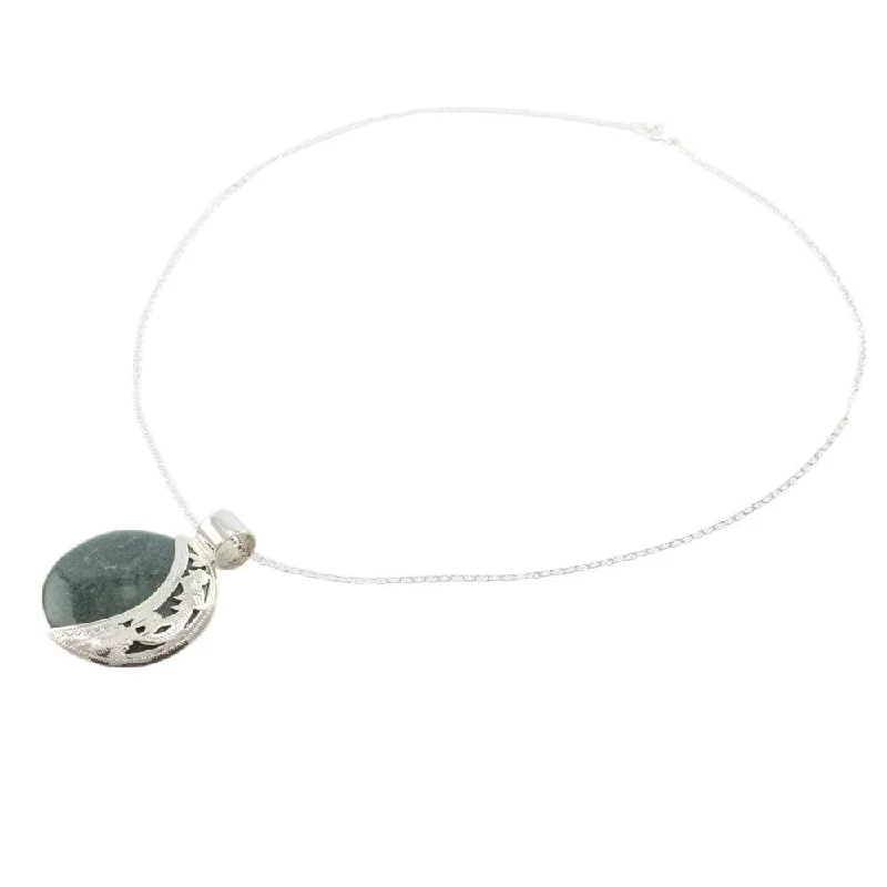 layered gold coin necklace for women-Handmade Jade Quetzal Eclipse Sterling Silver Necklace (Guatemala)