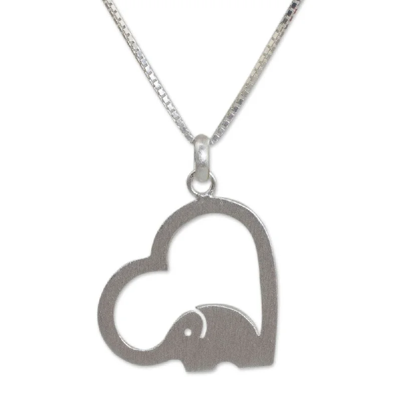 retro crystal pendant necklace for women-Handmade Sterling Silver 'Heartfelt Elephant' Necklace (Thailand)