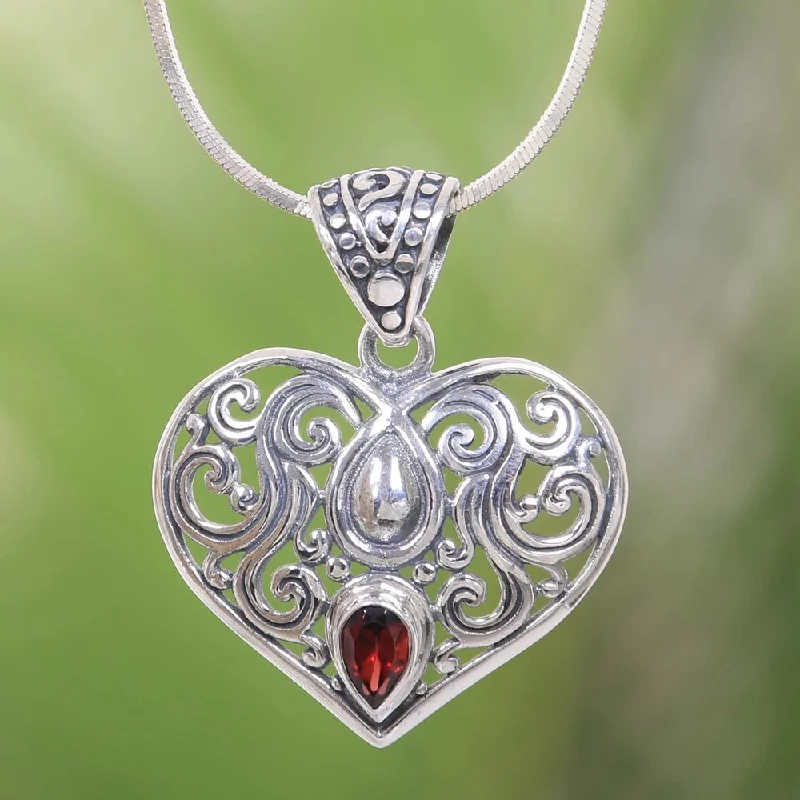 personalized engraving necklace for kids-Handmade Sterling Silver 'Tears from the Heart' Garnet Necklace (Indonesia)