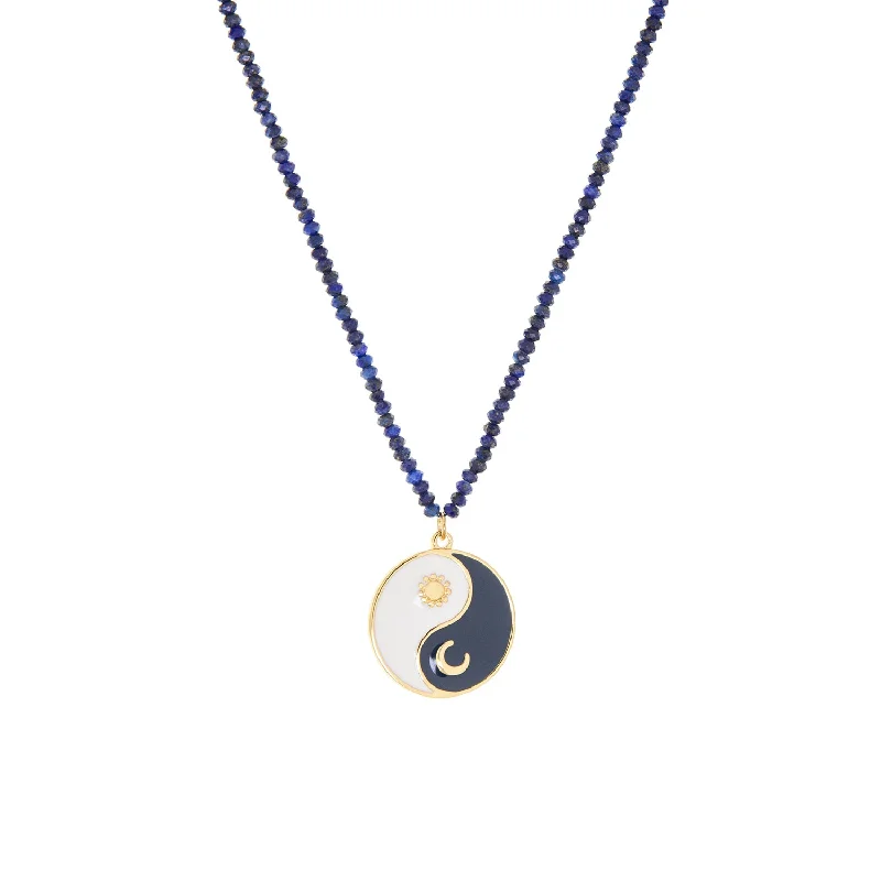 men’s stainless steel chain necklace-enamel yin-yang beaded necklace