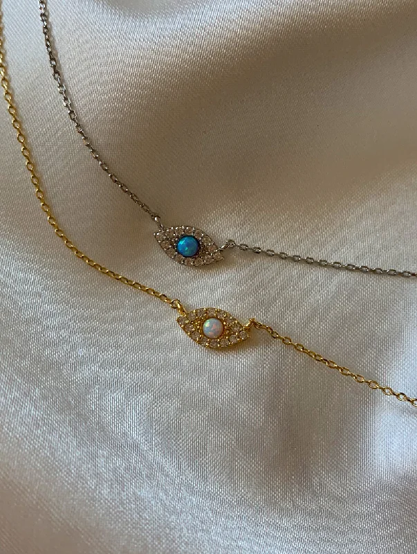 engraved bar necklace for graduation gifts-Opal Evil Eye Necklace