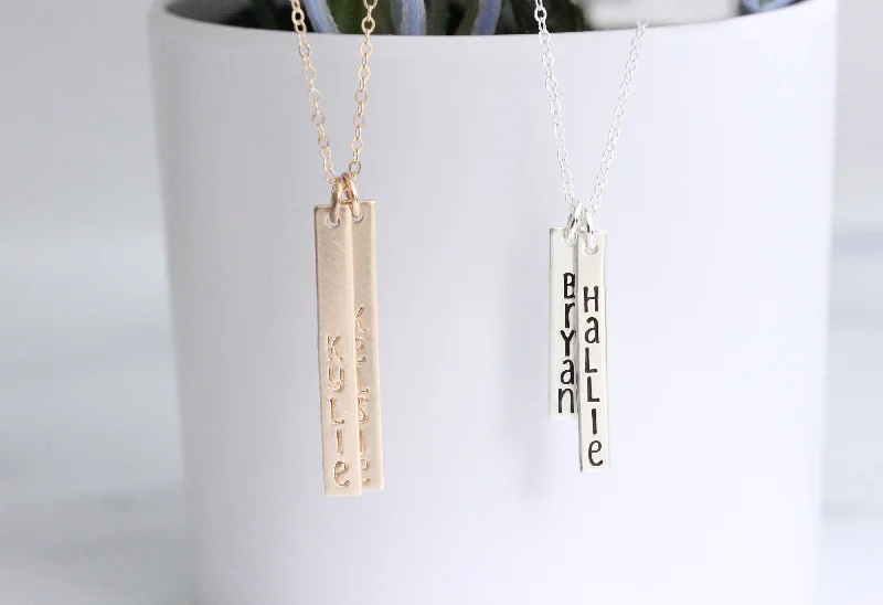 minimalist gemstone necklace for layering-vertical name necklace {silver or gold}