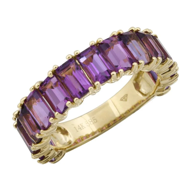 gold wedding rings with diamonds for women-14k Gold Emerald Cut Amethyst 3/4 Band