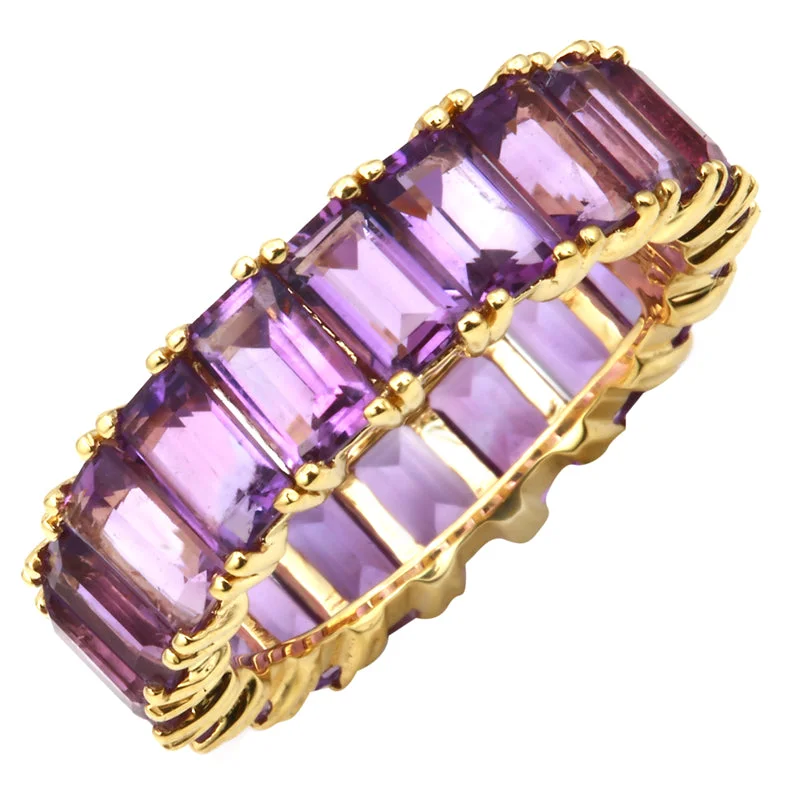 affordable custom engagement rings with sapphires-14k Gold Emerald Cut Amethyst Eternity Band