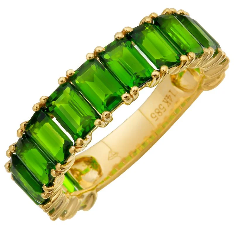 men’s wedding rings with gemstone accents-14k Gold Emerald Cut Chrome Diopside 3/4 Band