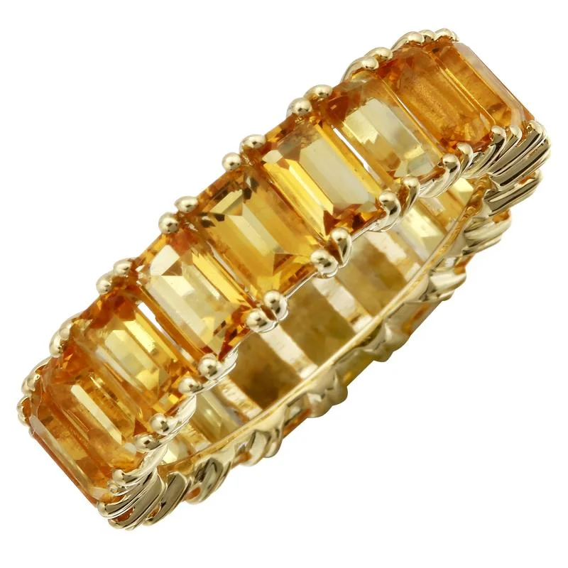 sapphire and diamond wedding rings for women-14k Gold Emerald Cut Citrine Eternity Band