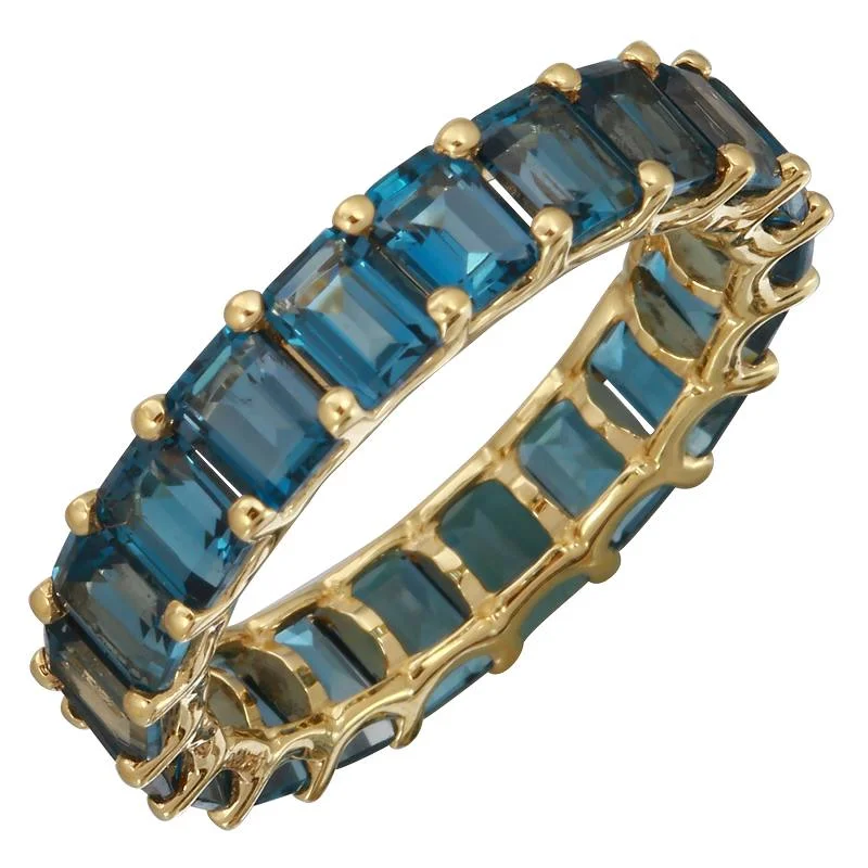 men’s promise rings with colored gemstones-14k Gold Petite Emerald Cut London Blue Topaz Eternity Ring