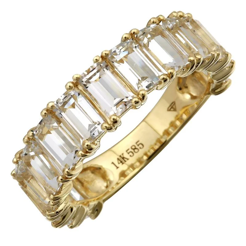 gold rings for men with diamonds and sapphires-Emerald Cut White Topaz Band