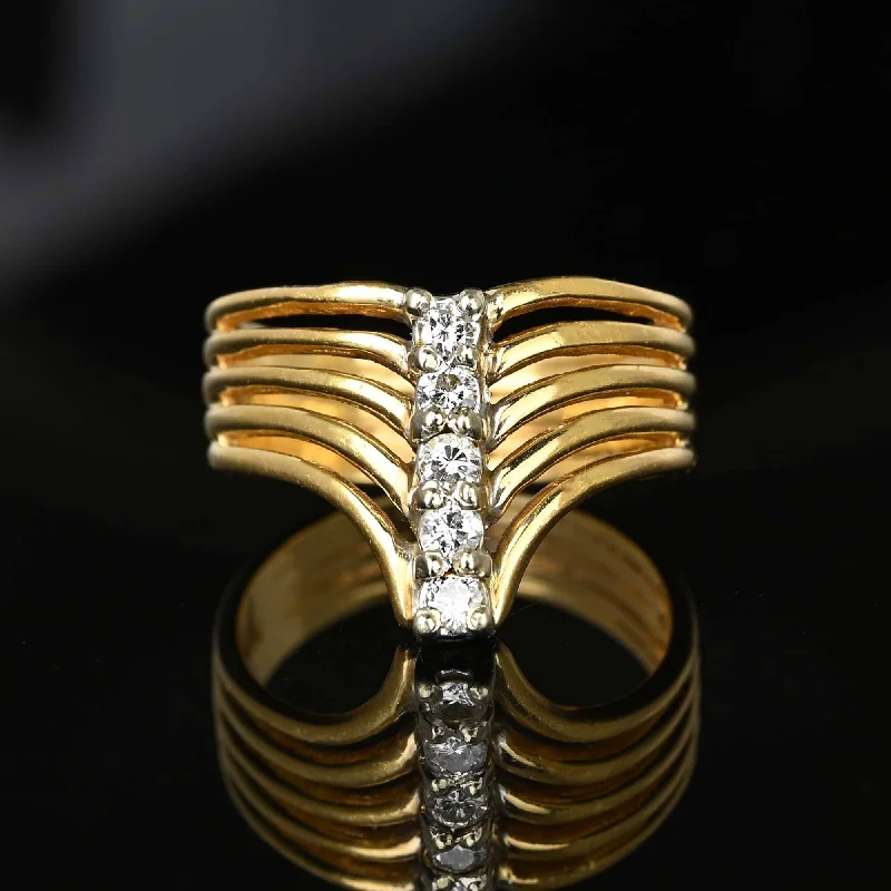 gold rings for men with sapphires-14K Gold Five Row Diamond Chevron Cocktail Ring