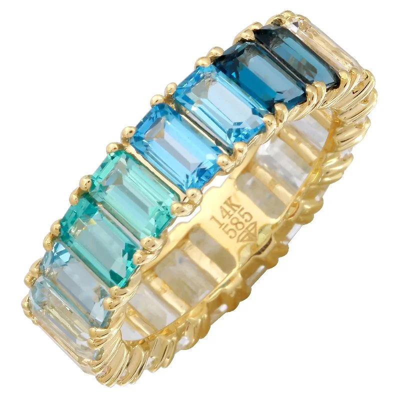 diamond engagement rings with unique designs-14k Gold Gemstone Blue Ombre Eternity Ring