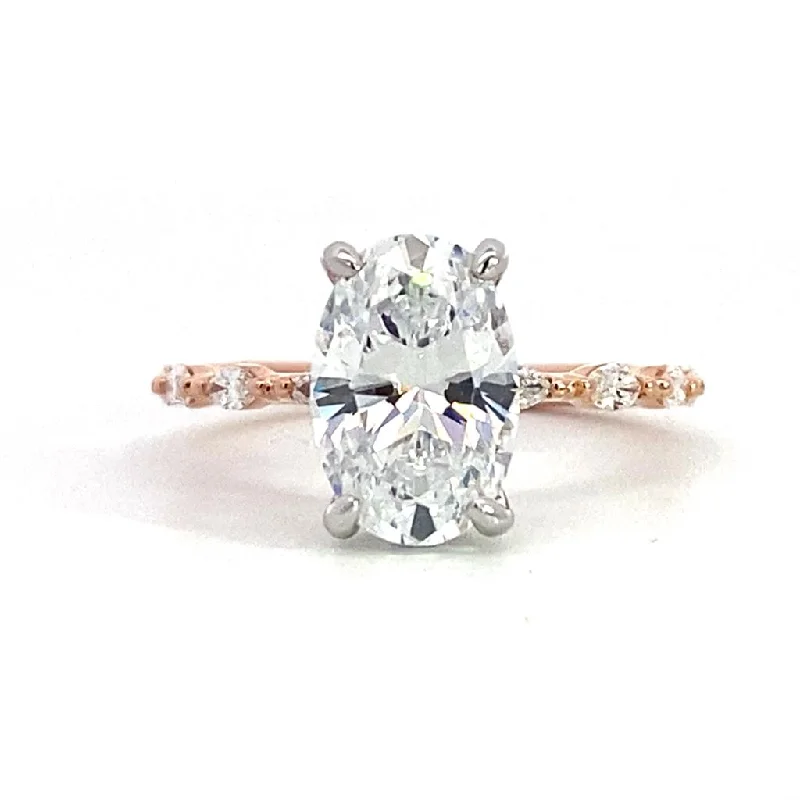 designer engagement rings with colored diamonds-14K Rose And White Gold 'Adeena' Hidden Halo Oval Diamond Engagement Ring