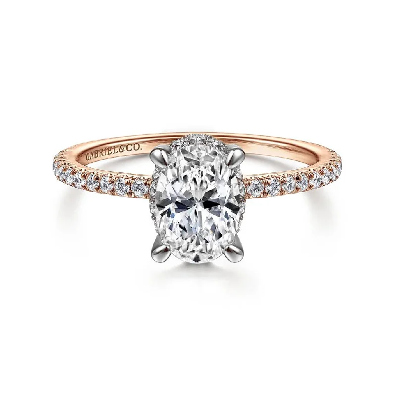 vintage wedding rings for men with diamonds-14K Rose And White Gold 'Hart' Hidden Halo Diamond Engagement Ring