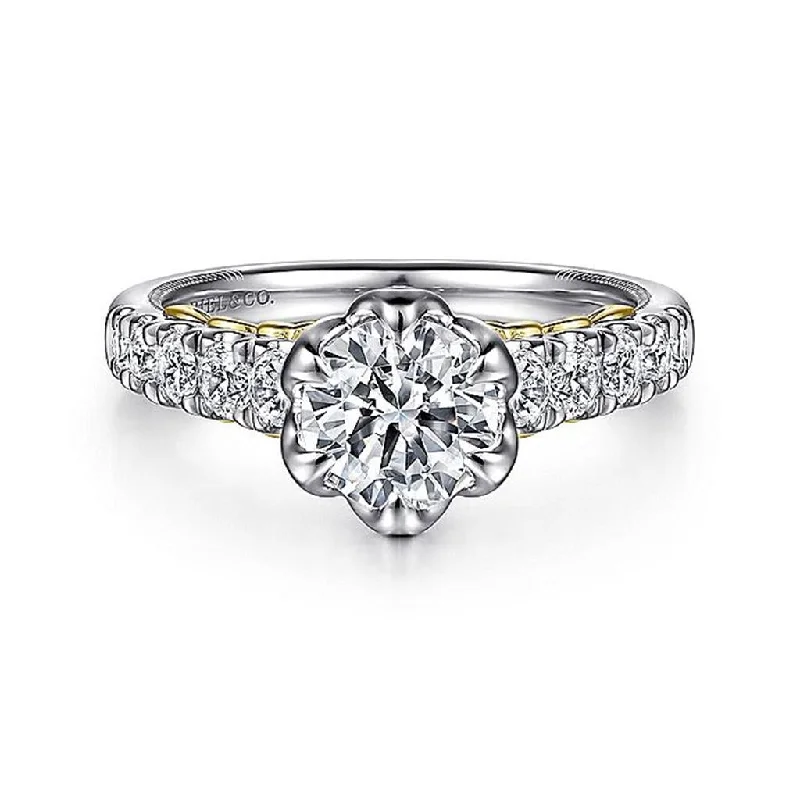 personalized promise rings with engravings-14K White Gold 'Basia' Classic Round Diamond Engagement Ring