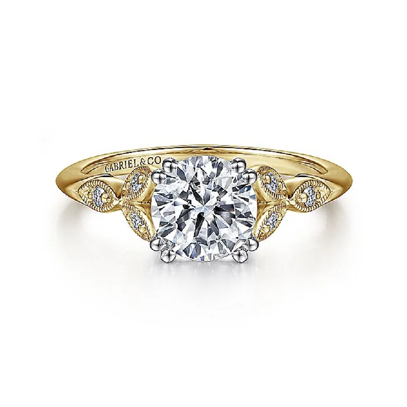 engagement rings with white diamonds-14K Yellow And White Gold  'Celia' Split Shank Round Diamond Engagement Ring