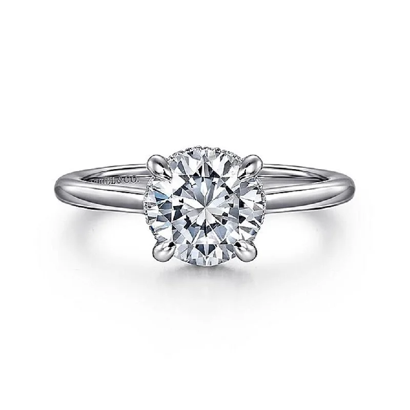 diamond engagement rings with unique designs-14K White Gold 'Aldon' Round Halo Diamond Engagement Ring