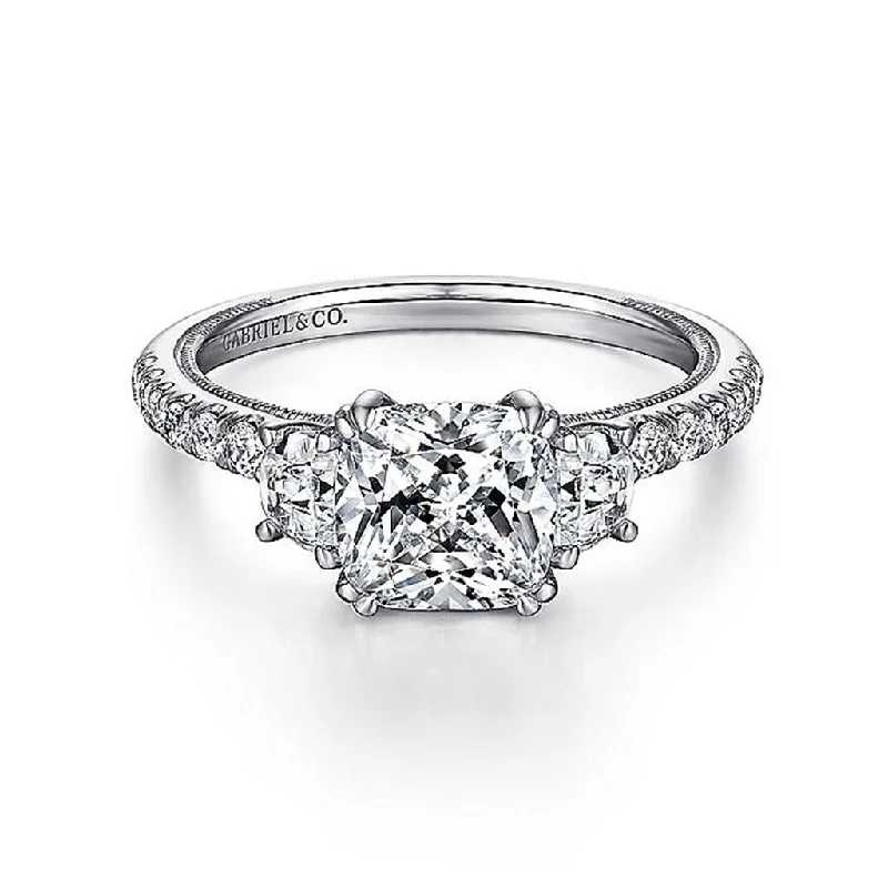 men’s wedding rings with diamond clusters-14K White Gold 'Aloise' Three Stone Cushion Diamond Engagement Ring