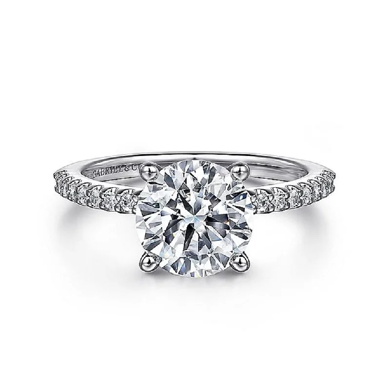 women’s custom promise rings with diamonds-14K White Gold 'Amata' Classic Round Diamond Engagement Ring