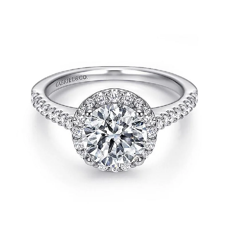 gold wedding rings for men with diamonds-14K White Gold 'Carly' Halo Round Diamond Engagement Ring