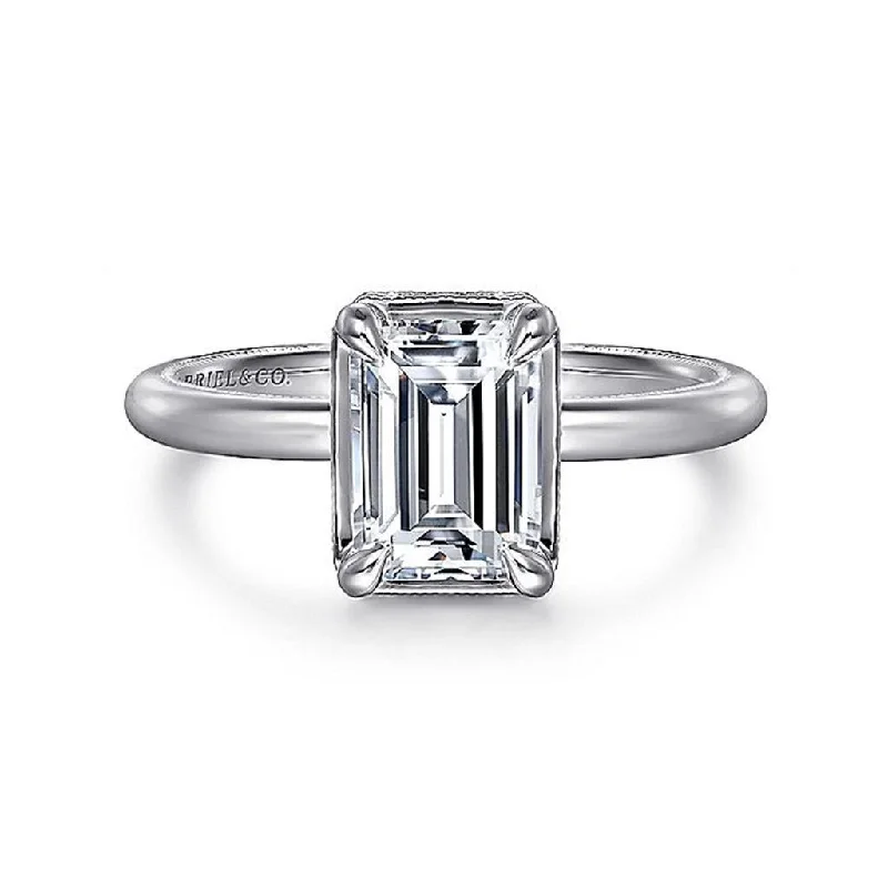 platinum wedding bands for men with diamonds-14K White Gold 'Catallina' Halo Emerald Cut Diamond Engagement Ring