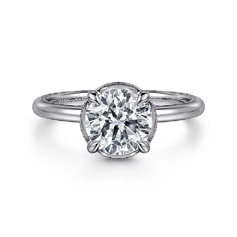 affordable custom rings for women-14K White Gold 'Catallina' Round Halo Diamond Engagement Ring