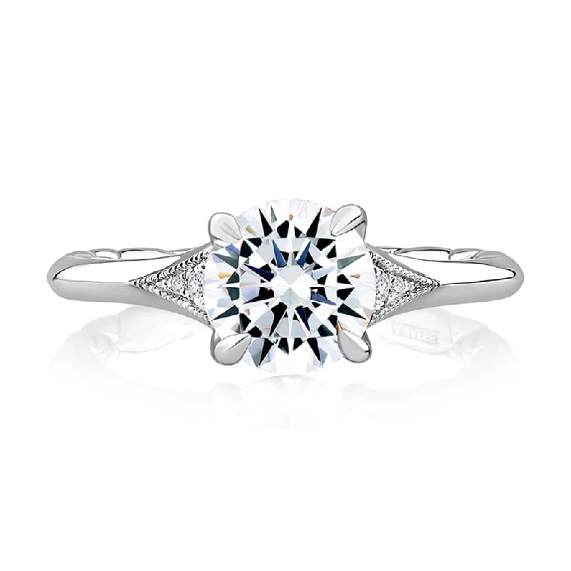 engagement rings with colored sapphires-14K White Gold Classic Milgrain Diamond Engagement Ring