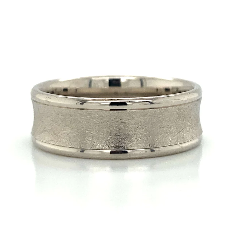 custom rings with rubies and diamonds for men-14k White Gold Concave Band