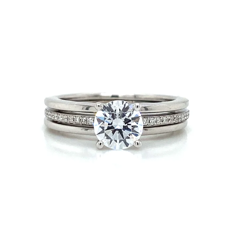 unique engagement rings for men with gold bands-Zeghani Pave Bridal Set in 14k White Gold