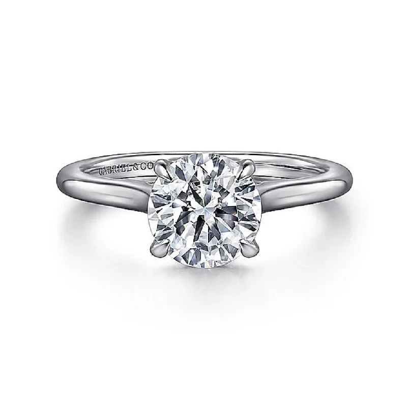 affordable promise rings with diamonds-14K White Gold 'Ericka' Hidden Halo Round Diamond Engagement Ring