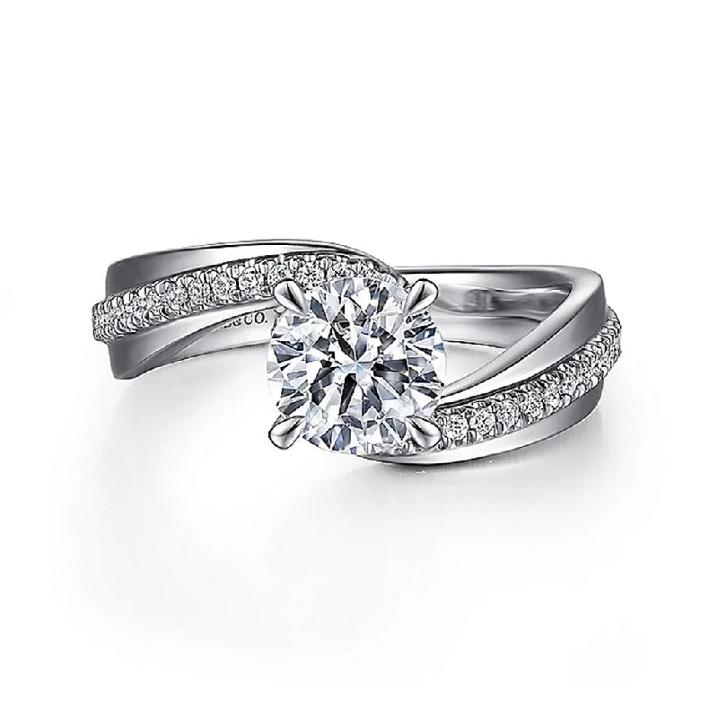 trendy gold rings with diamonds for men-14K White Gold 'Furay' Bypass Round Diamond Engagement Ring