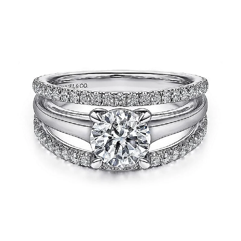 affordable wedding rings with diamonds and sapphires-14K White Gold 'Hamila' Split Shank Round Diamond Engagement Ring