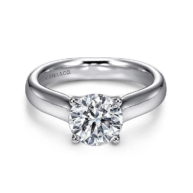 engagement rings with emeralds and diamonds for men-14K White Gold 'Helen' Round Diamond Engagement Ring