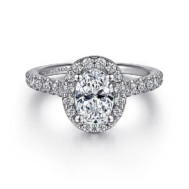 trendy rings for men with diamonds-14K White Gold 'Lyla' Halo Oval Diamond Engagement Ring