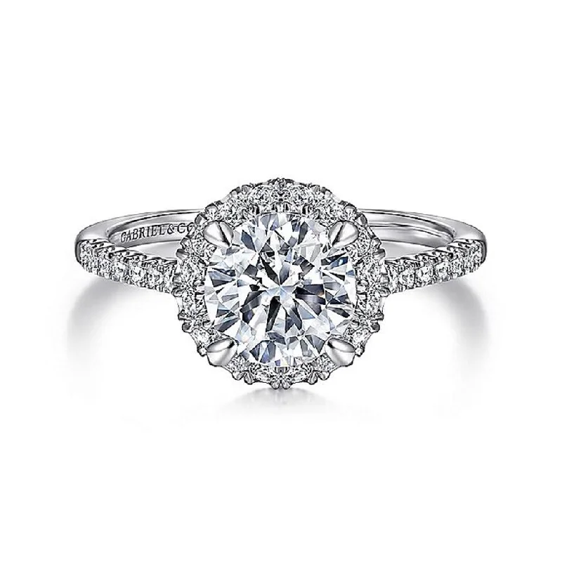 affordable engagement rings with diamonds for men-14K White Gold 'Nicia' Halo Round Diamond Engagement Ring