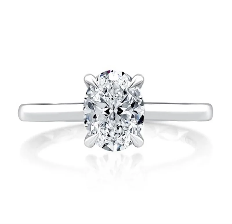 trendy diamond engagement rings for women-14K White Gold Oval Center Solitaire Engagement Ring