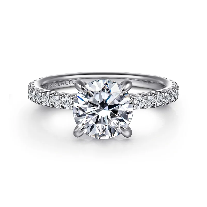 unique gemstone rings for wedding-14K White Gold 'Stefie' Hidden Halo Round Diamond Engagement Ring