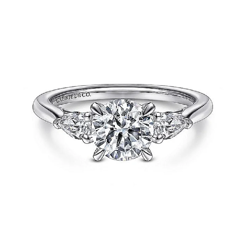 unique wedding rings for men with gemstones-14K White Gold 'Sunday' Three Stone Round Diamond Engagement Ring