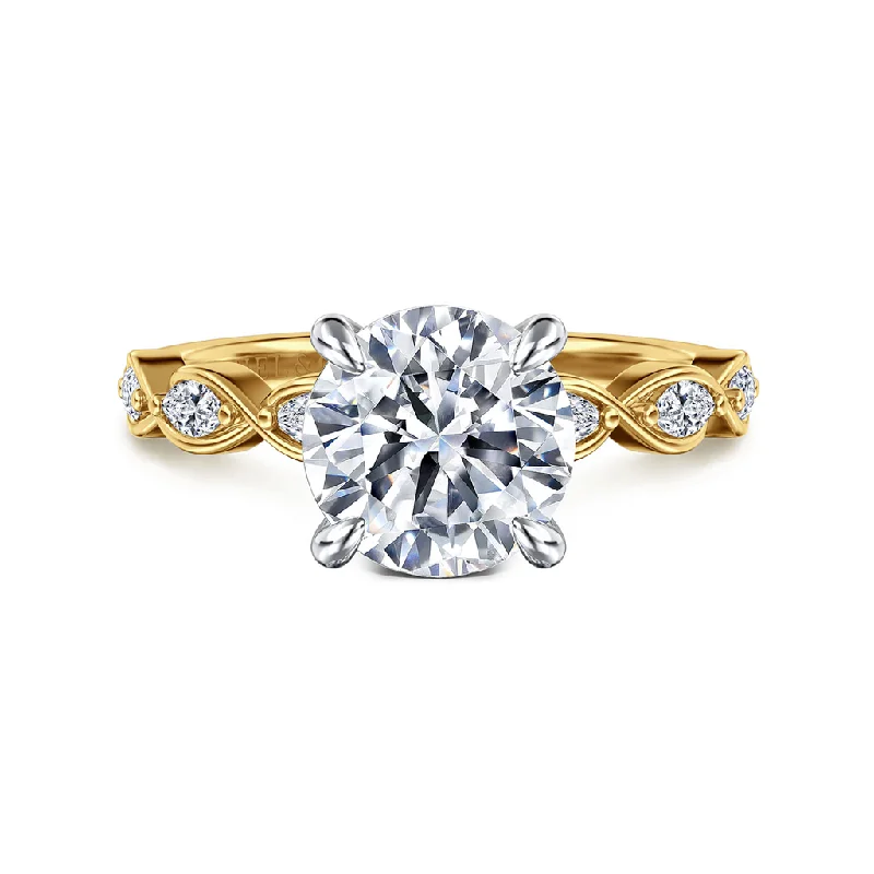 classic gold wedding bands for women-14K Yellow And White Gold 'Claudia' Hidden Halo Engagement Ring