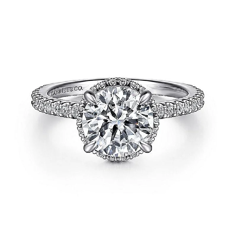 affordable engagement rings with birthstones-14K White Gold 'Senne' Hidden Halo Round Diamond Engagement Ring