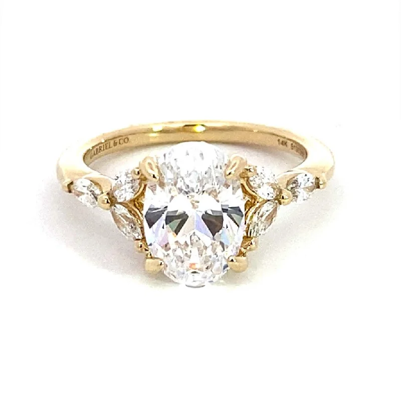 custom rings for men with engraving and gemstones-14K Yellow Gold 'Adella' Split Shank Diamond Engagement Ring