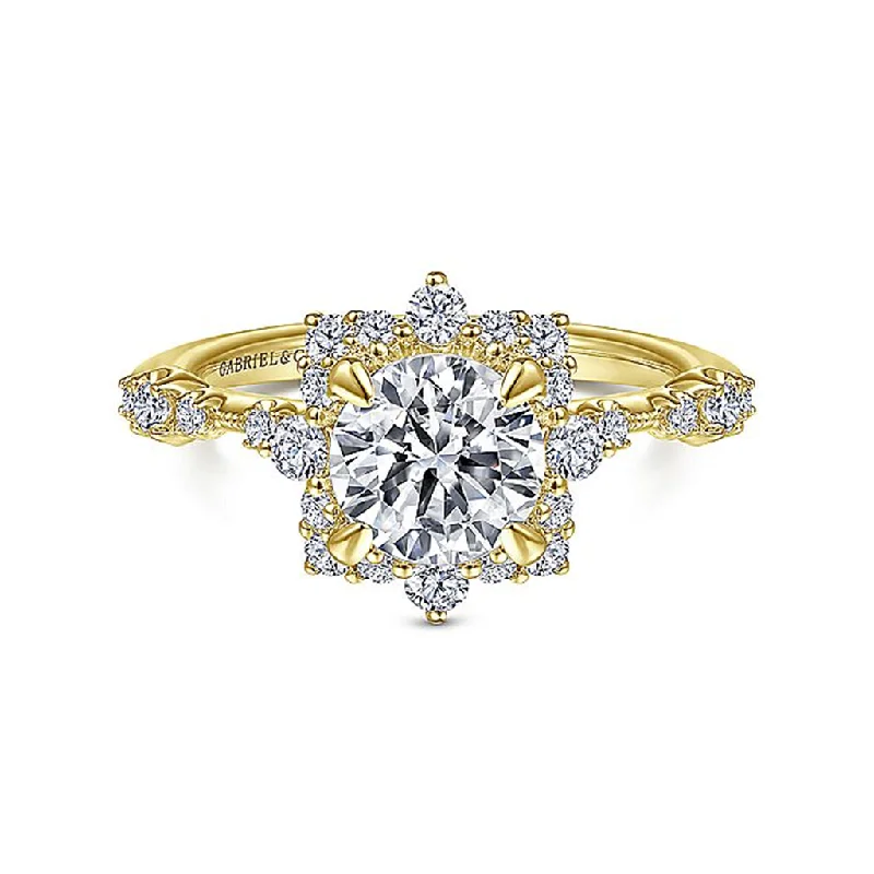 classic silver engagement rings for women-14K Yellow Gold ‘Idalia’ Fancy Halo Round Diamond Engagement Ring