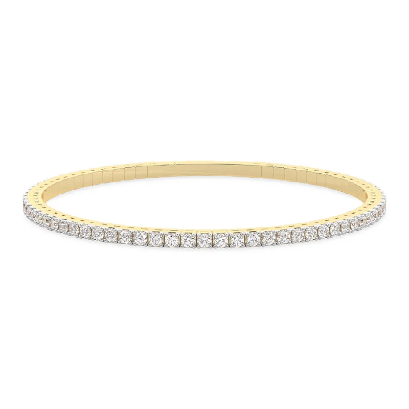 unique engagement rings with aquamarine stones-14K Yellow Gold Lab-Created 4 Prong Round Flexi Tennis Bangle (2 CTW E-F VS)